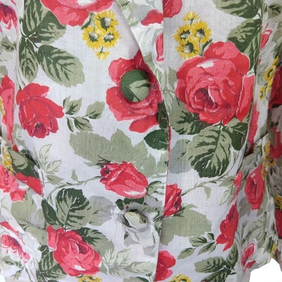 Judy Knapp Vintage Floral Print Blazer Size S M Cabbage Rose Cottage Grandma - Picture 8 of 10